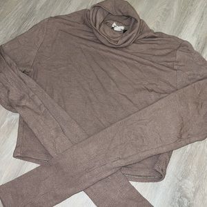 taupe garage long sleeve rib knit turtleneck